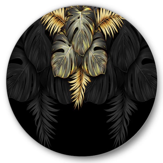 Designart - Black and Gold Tropical Leaves IV